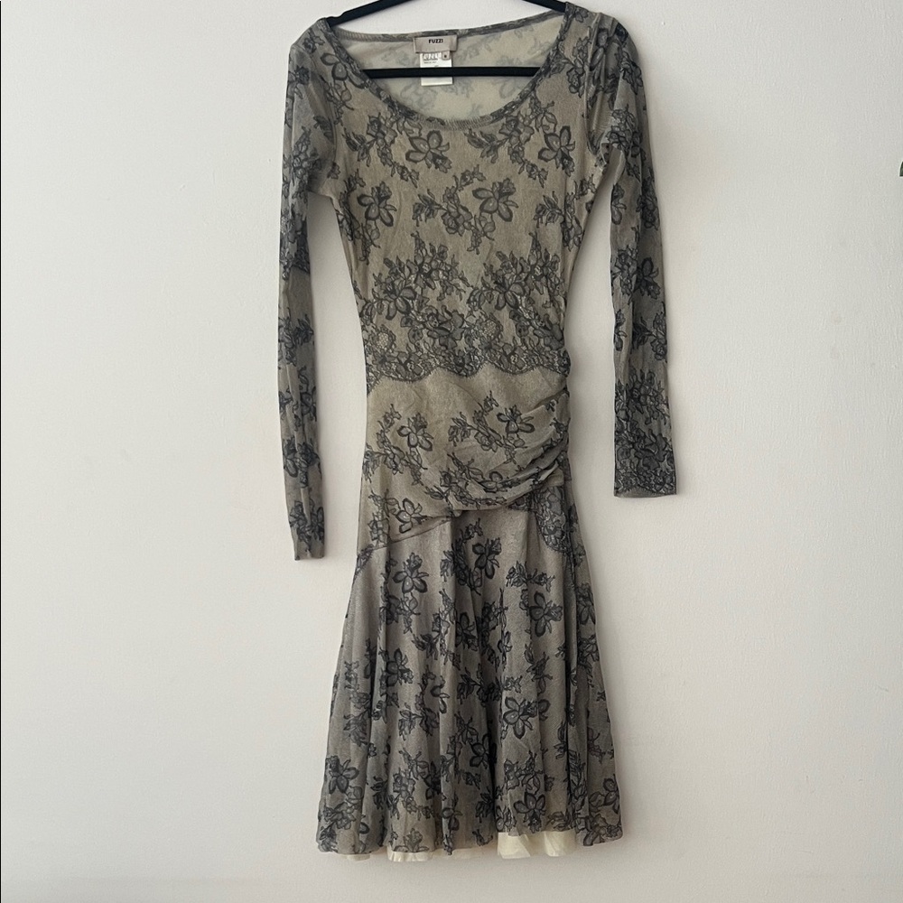 Elegant FUZZI Floral Lace Dress - Black and Gray
